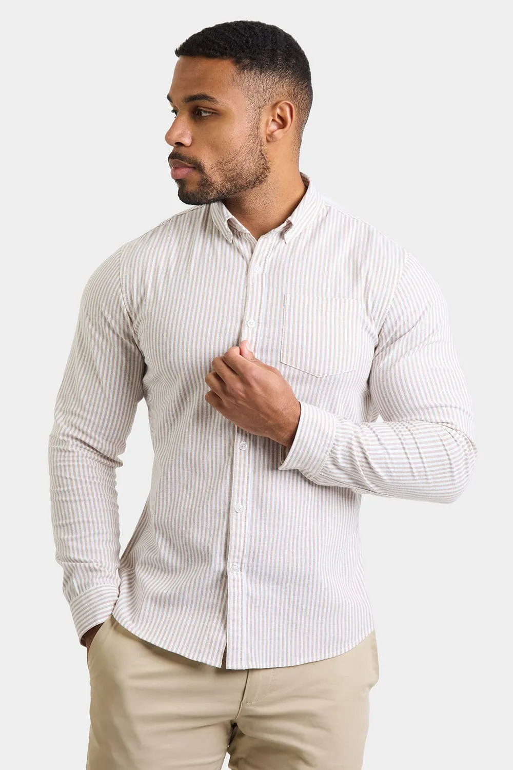 Striped Oxford Shirt in Stone White