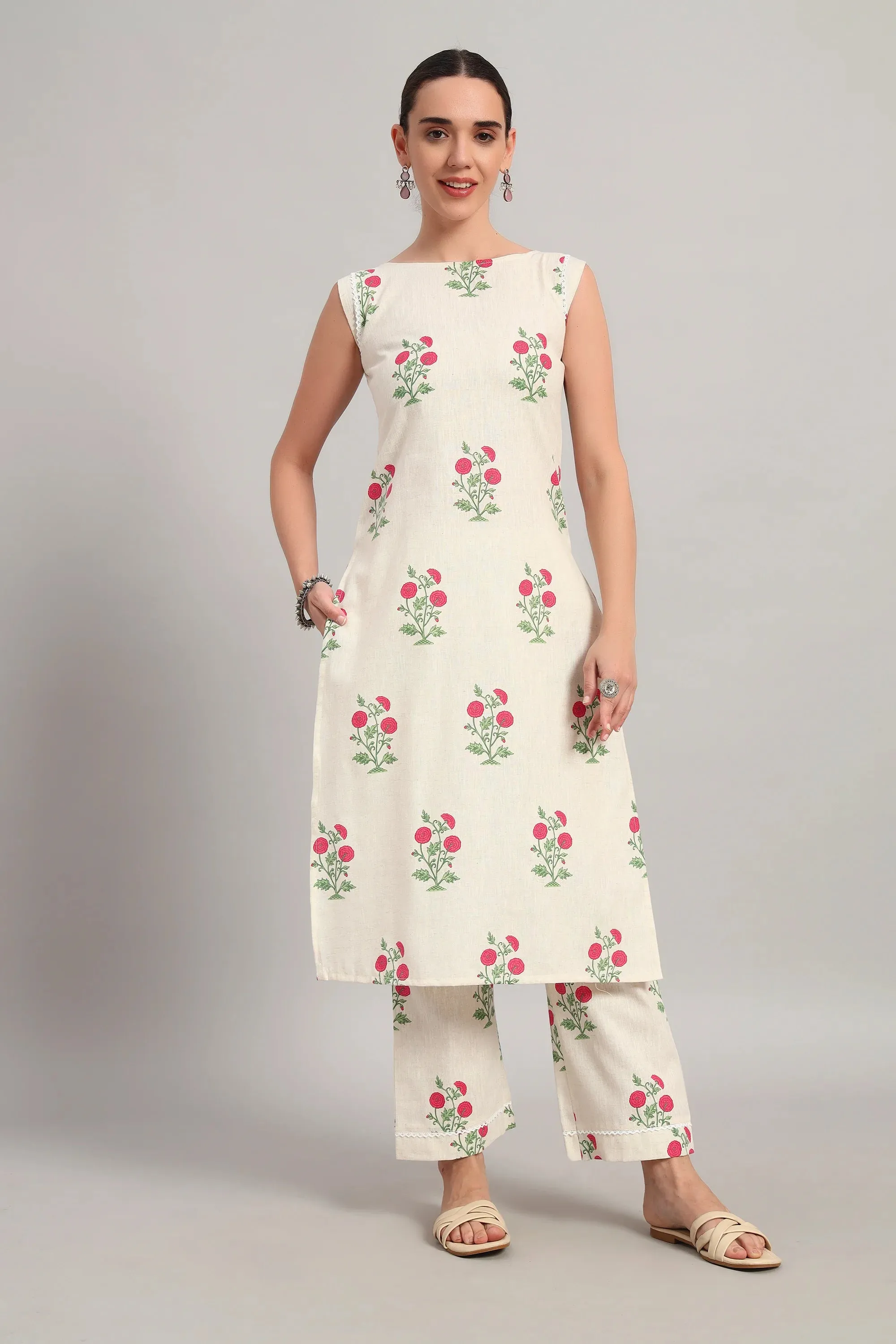 Subah Se Shaam Kurta Set, Rani Pink Floral