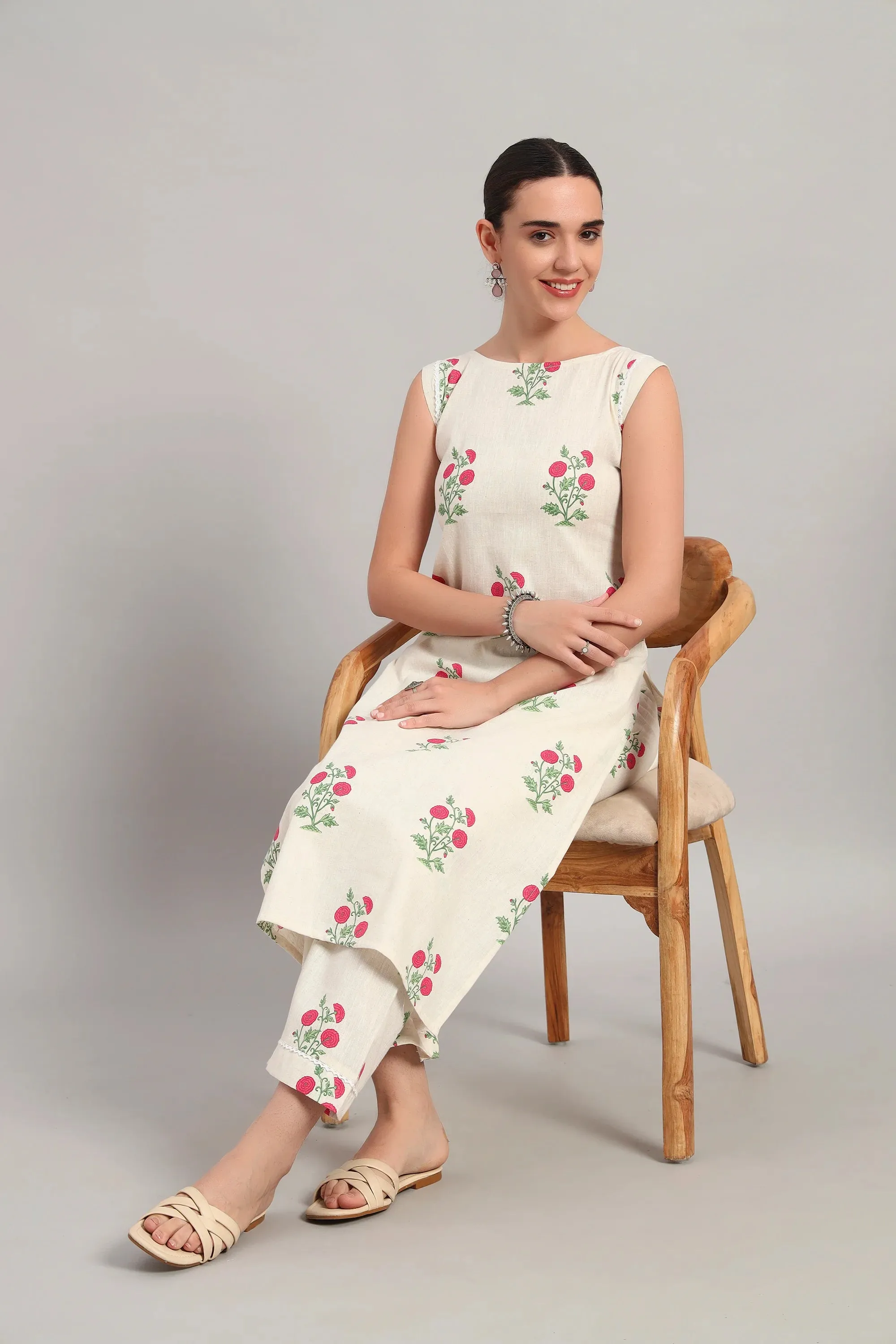 Subah Se Shaam Kurta Set, Rani Pink Floral