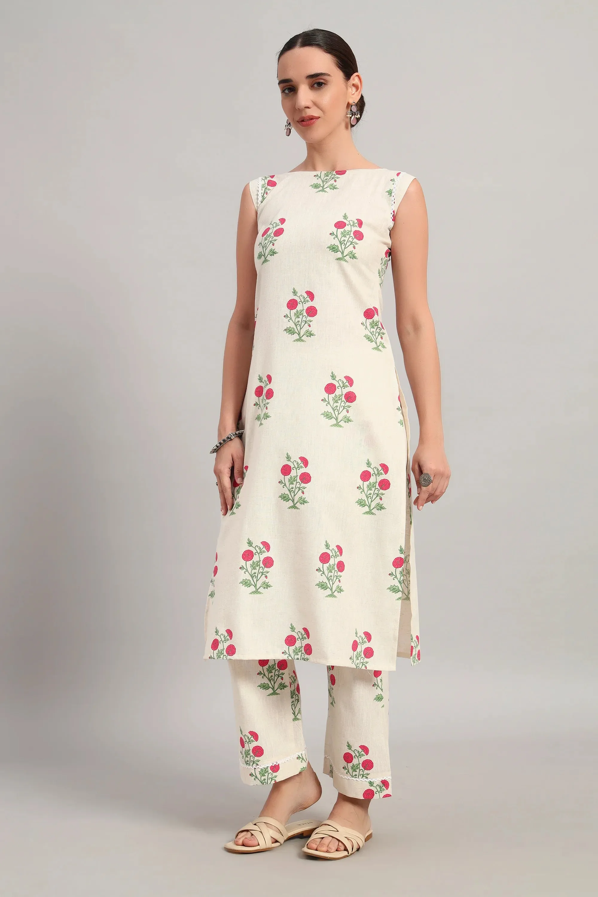 Subah Se Shaam Kurta Set, Rani Pink Floral