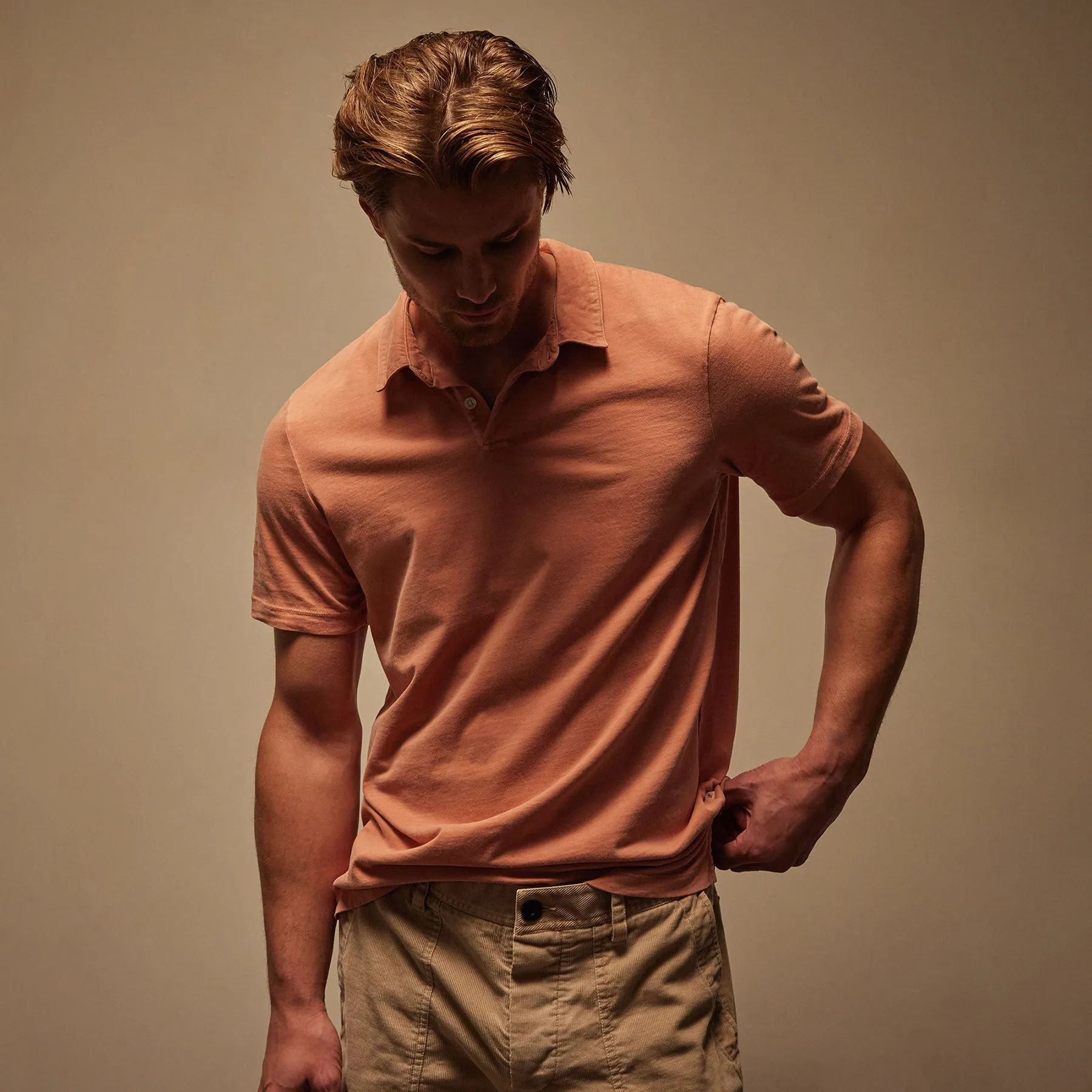 Sueded Jersey Polo - Adobe Pigment