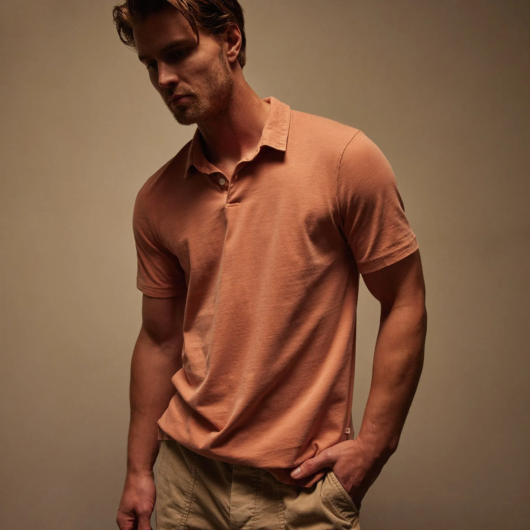 Sueded Jersey Polo - Adobe Pigment