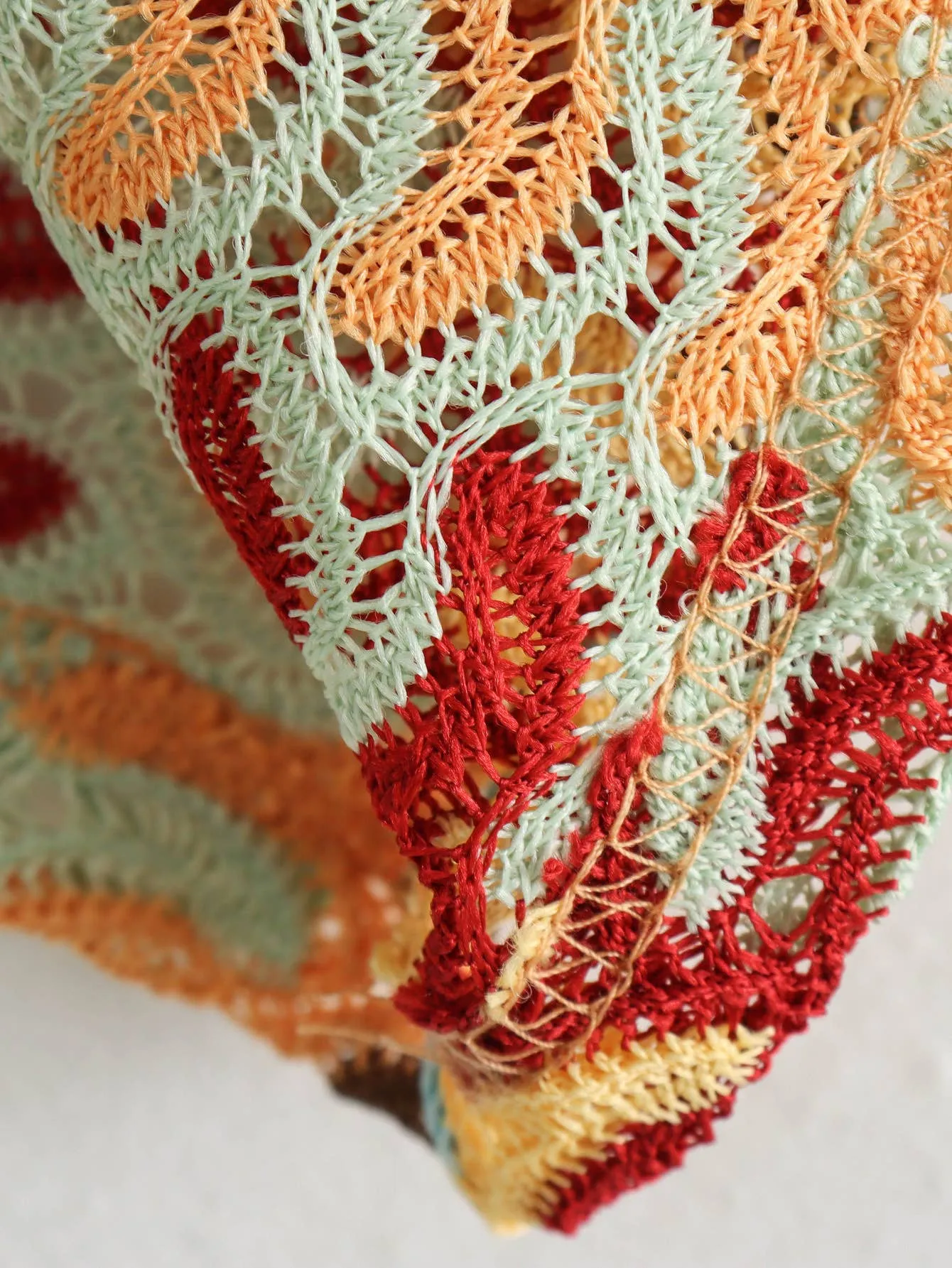 Summer Crocheted Colour-Blocked V-Neck Slip Dress