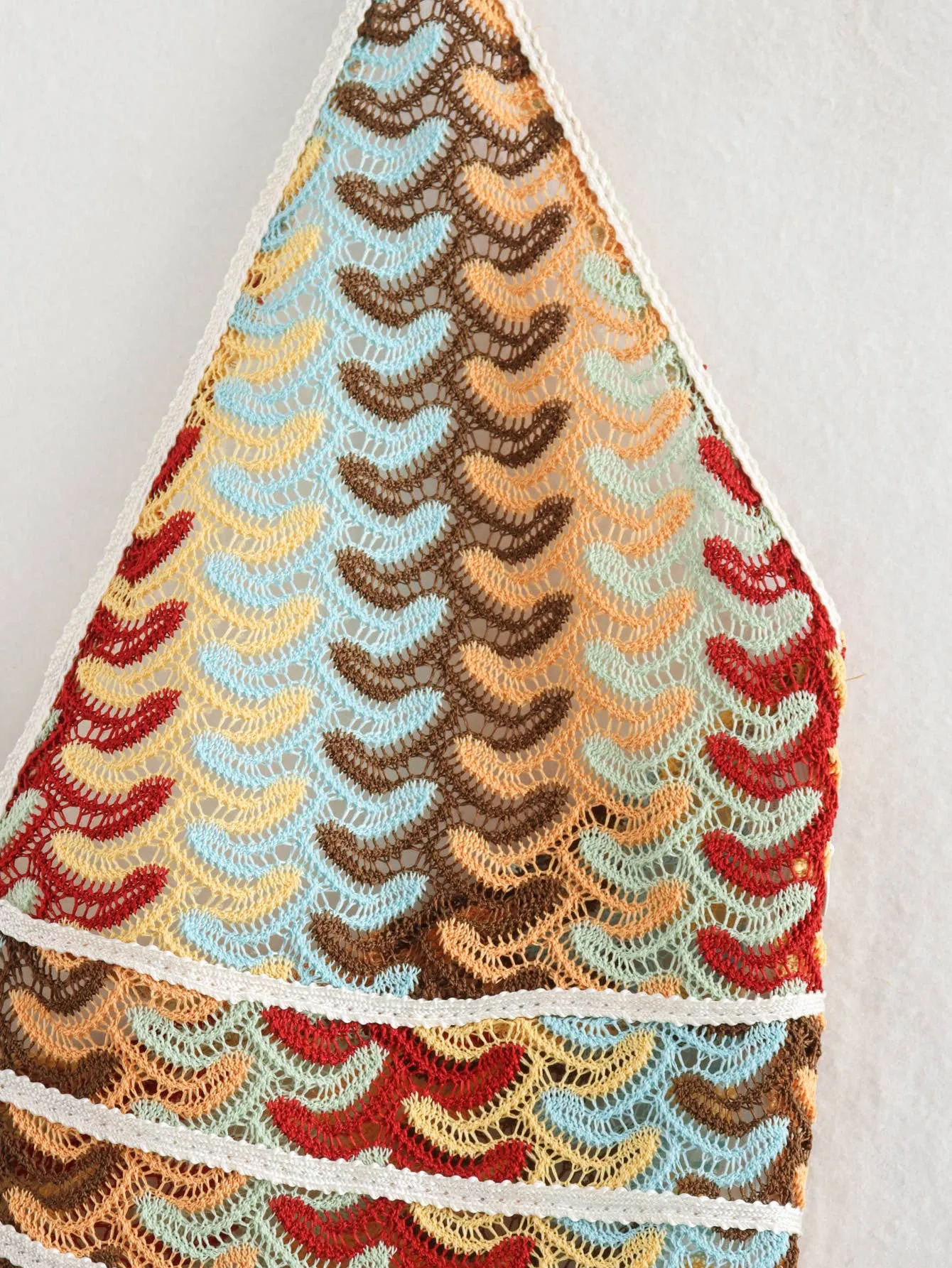 Summer Crocheted Colour-Blocked V-Neck Slip Dress