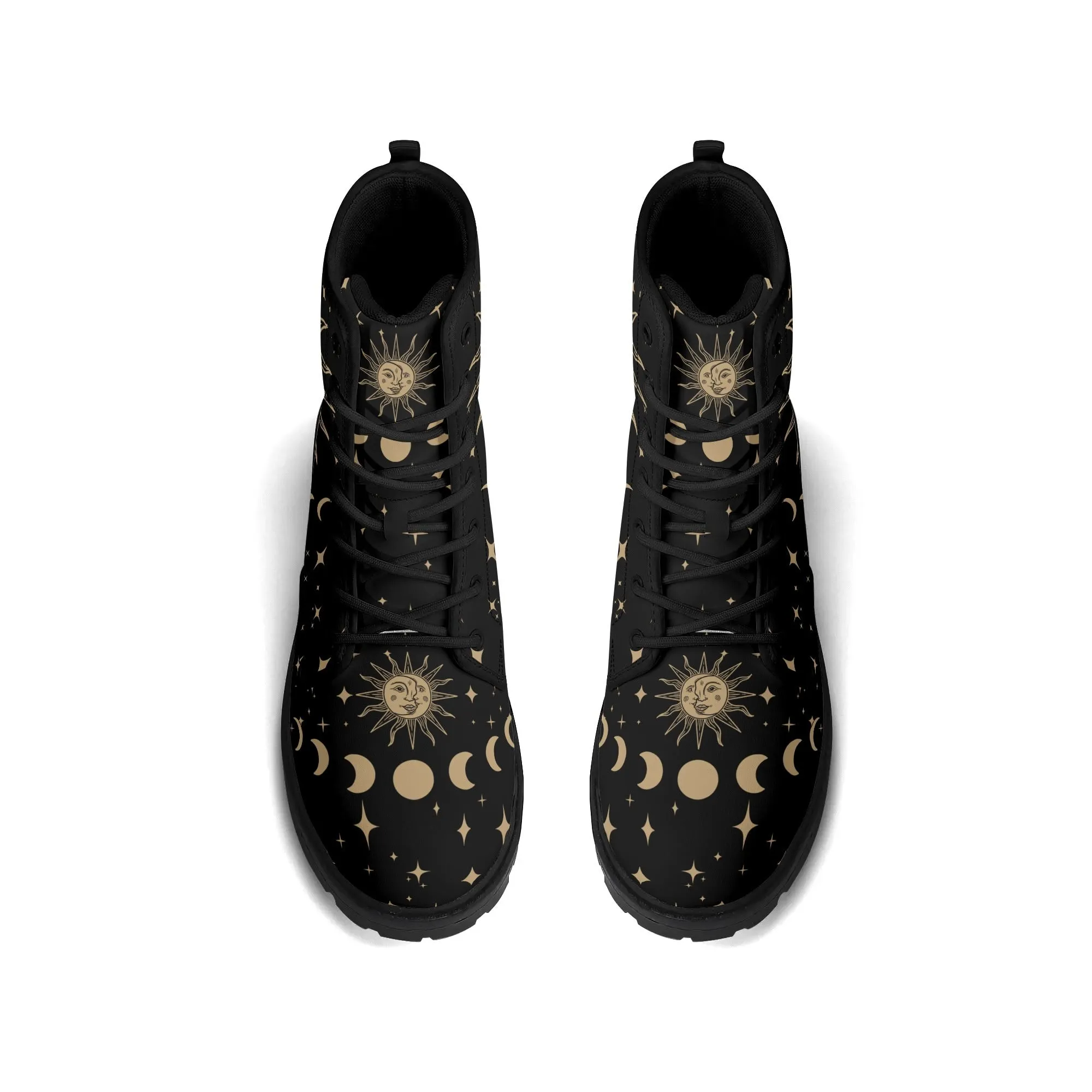 Sun Moon Womens Black Vegan Combat Boots
