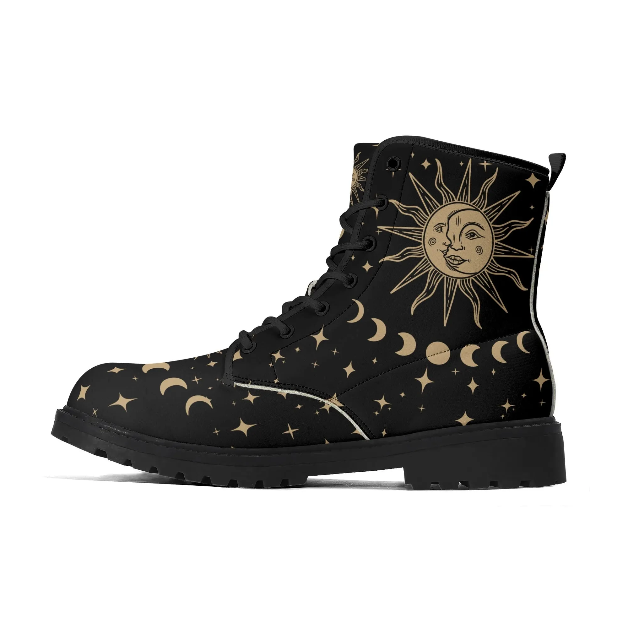 Sun Moon Womens Black Vegan Combat Boots