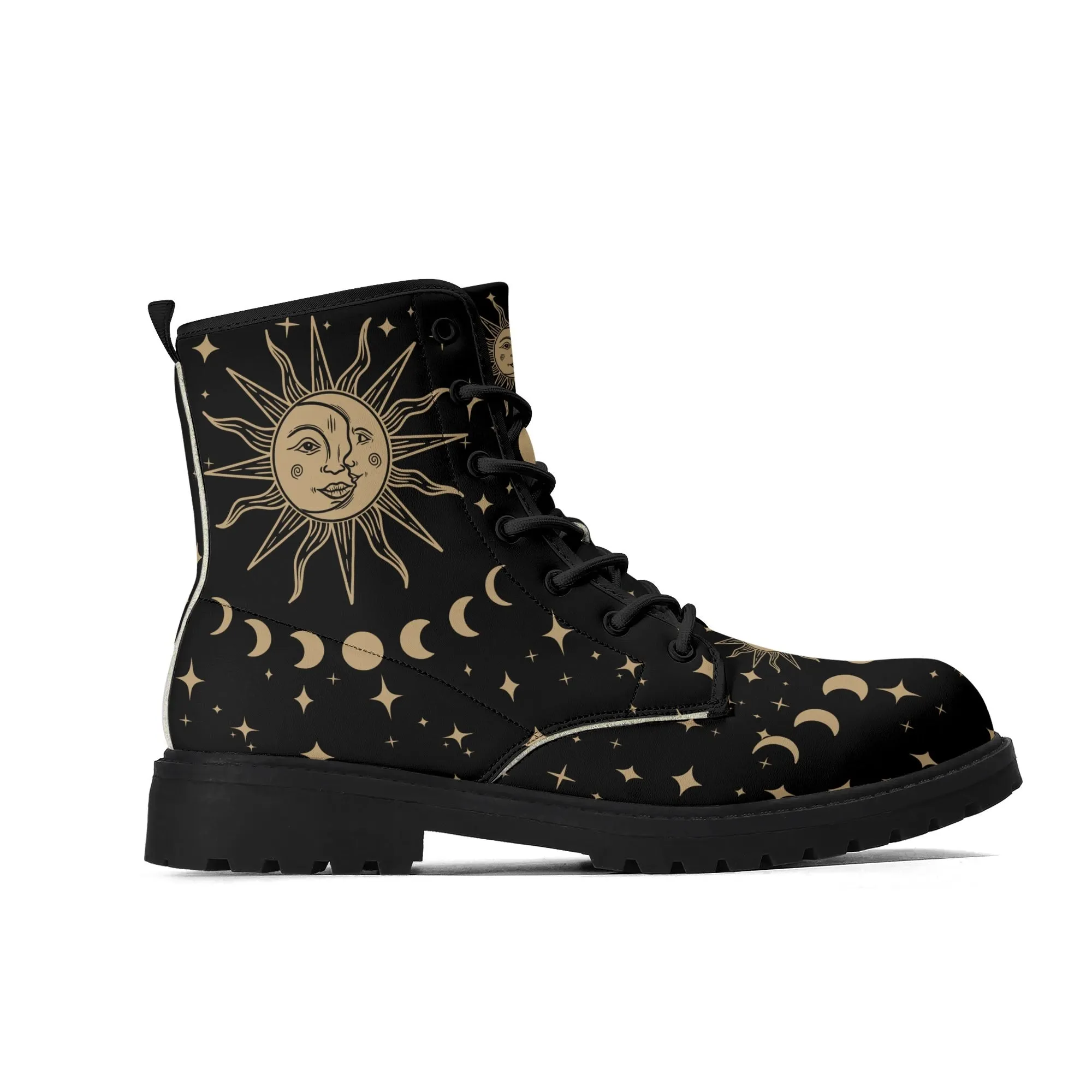 Sun Moon Womens Black Vegan Combat Boots