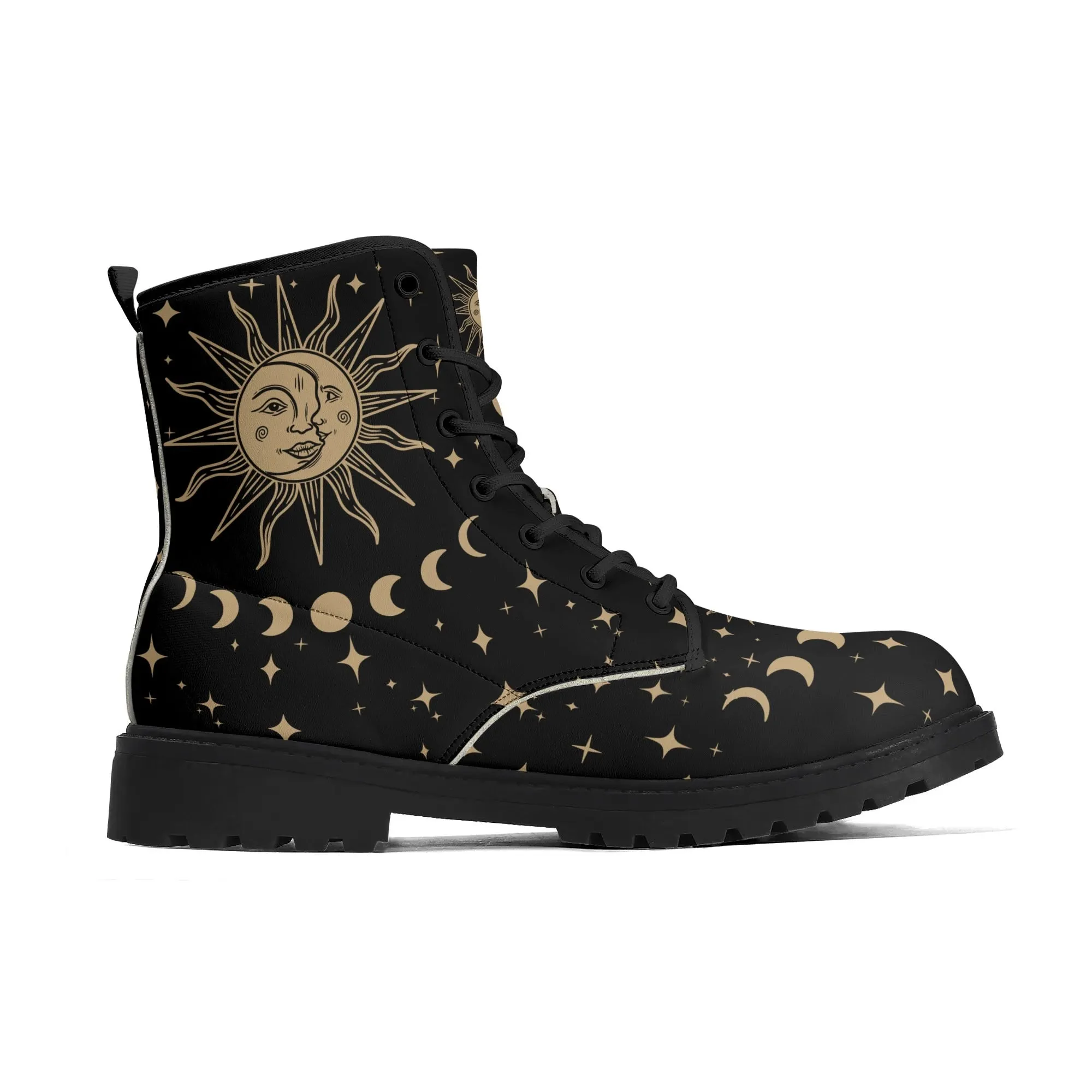 Sun Moon Womens Black Vegan Combat Boots