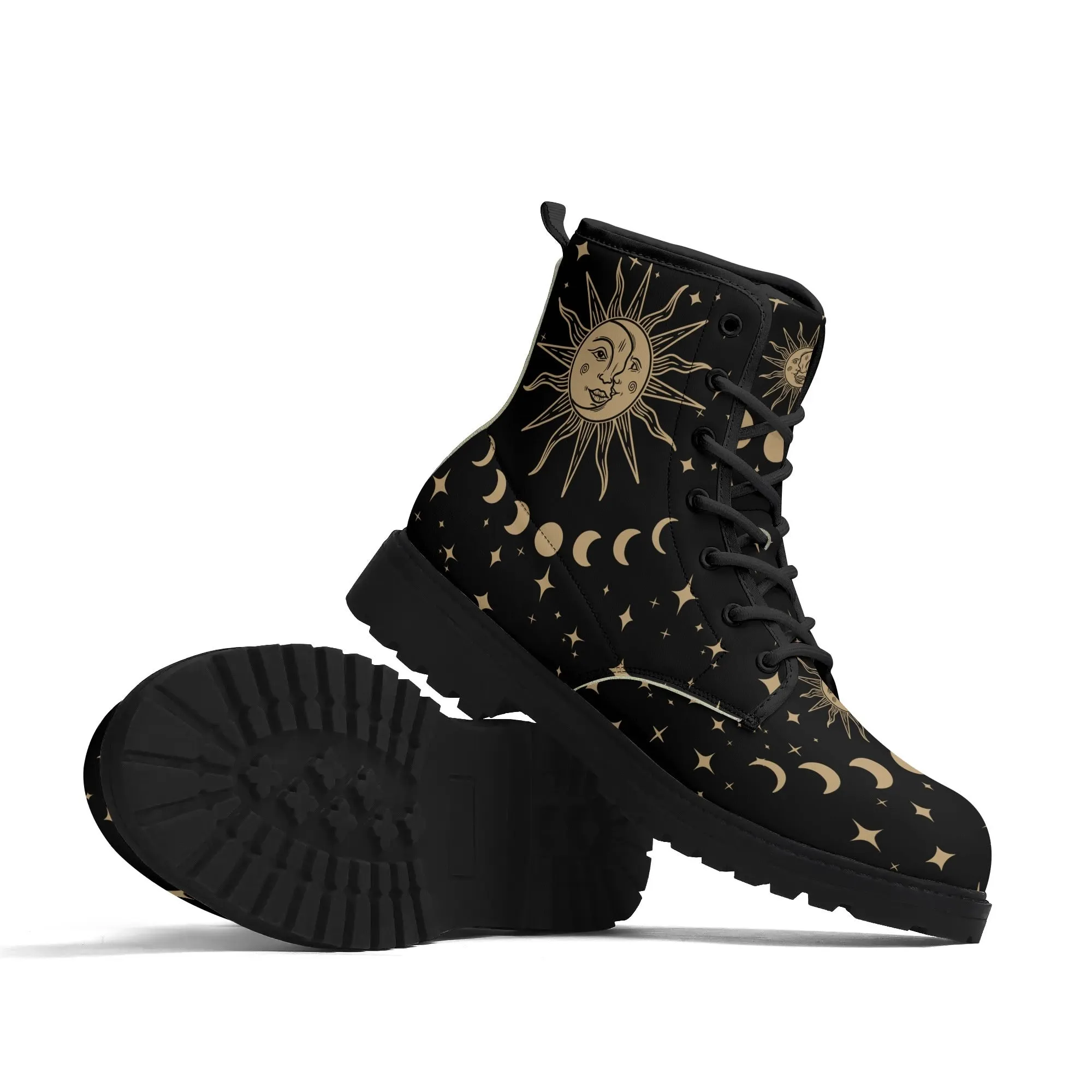 Sun Moon Womens Black Vegan Combat Boots