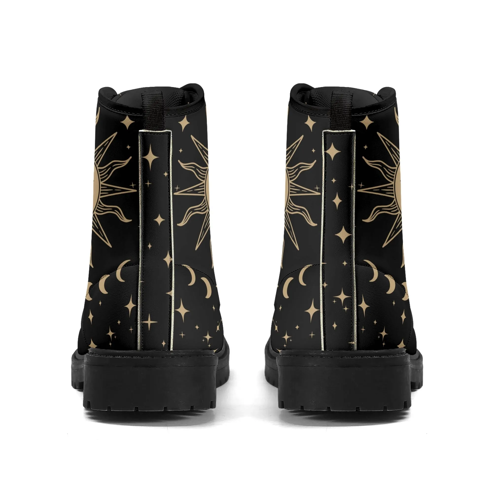 Sun Moon Womens Black Vegan Combat Boots