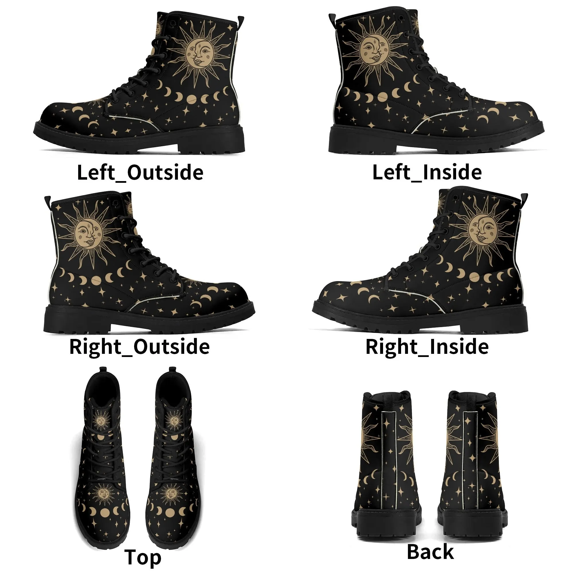 Sun Moon Womens Black Vegan Combat Boots