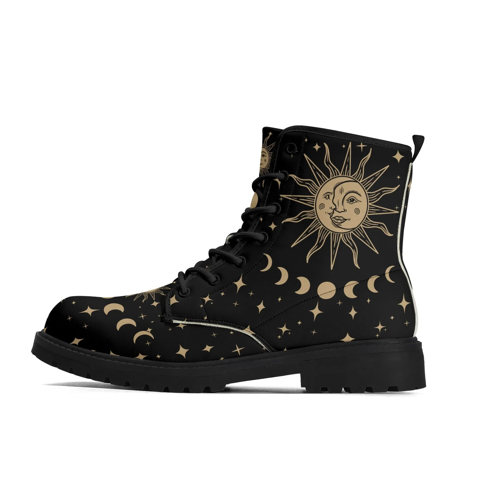Sun Moon Womens Black Vegan Combat Boots