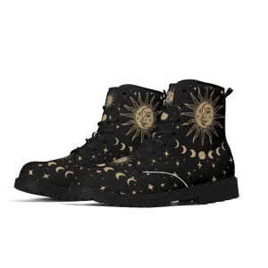 Sun Moon Womens Black Vegan Combat Boots