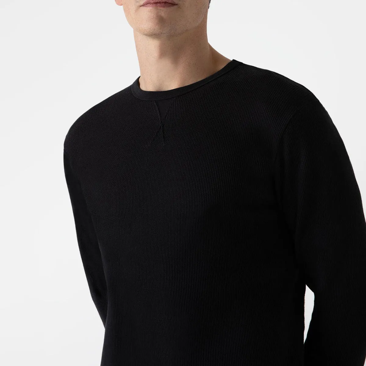 Sunspel LS Waffle T-Shirt Black