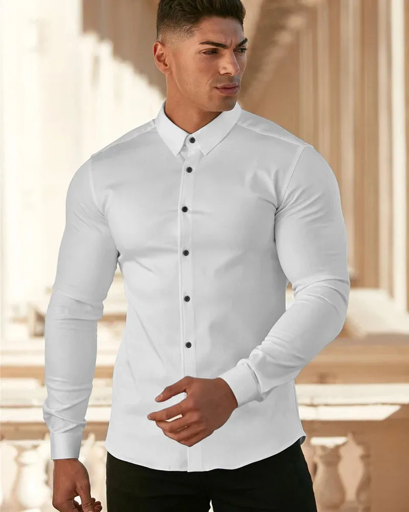 Super Slim Fit Long Sleeve Dress Shirt for Men