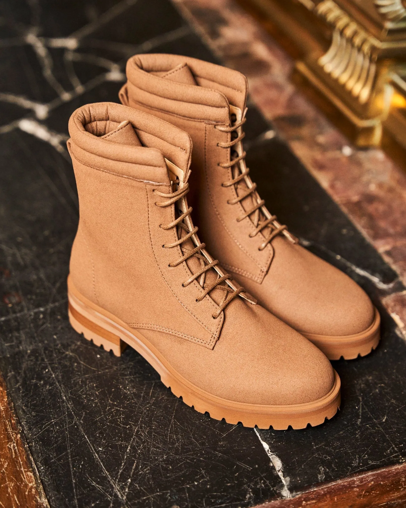 Suspicion Vegan Suede Combat Boots | Mocha