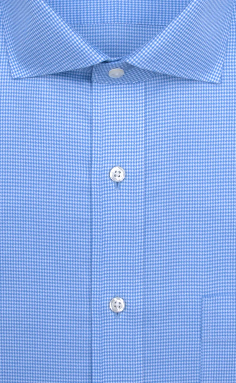 Tailored Fit Blue Houndstooth English Spread Collar Supima® Cotton Non-Iron Twill Dress Shirt