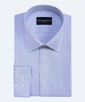 Tailored Fit Blue / Navy Microcheck Spread Collar  Non-Iron Broadcloth Dress Shirt