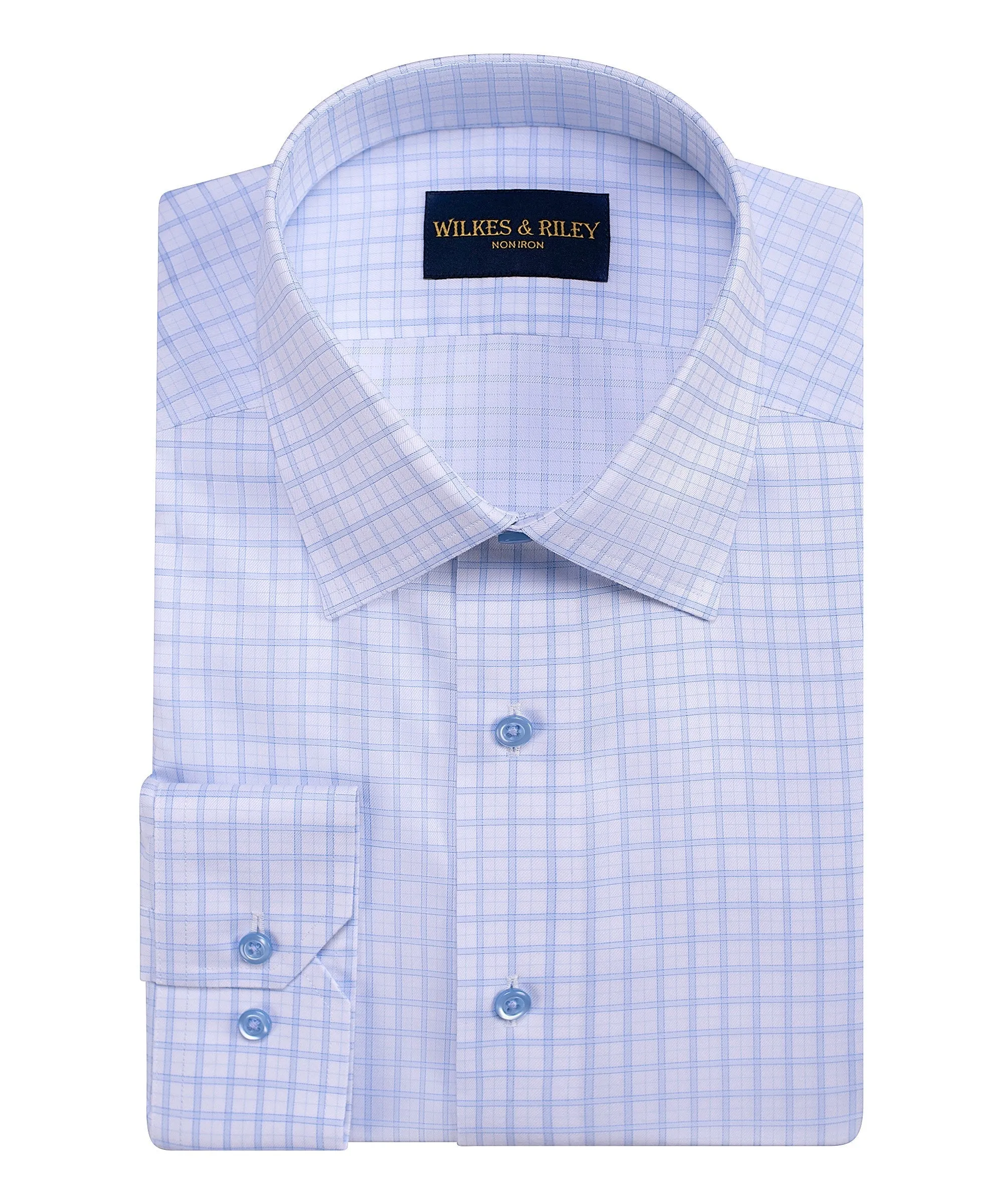 Tailored Fit Sky Framed Check Spread Collar Non-Iron Dress Shirt