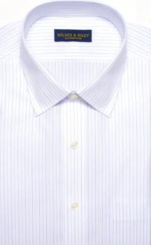 Tailored Fit Sky / navy Alternating Stripe Spread Collar Non-Iron broadcloth Dress Shirt
