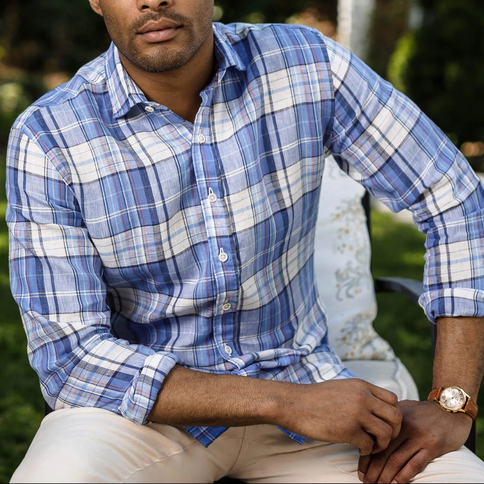 The Blue Lavoie Linen Plaid Custom Shirt
