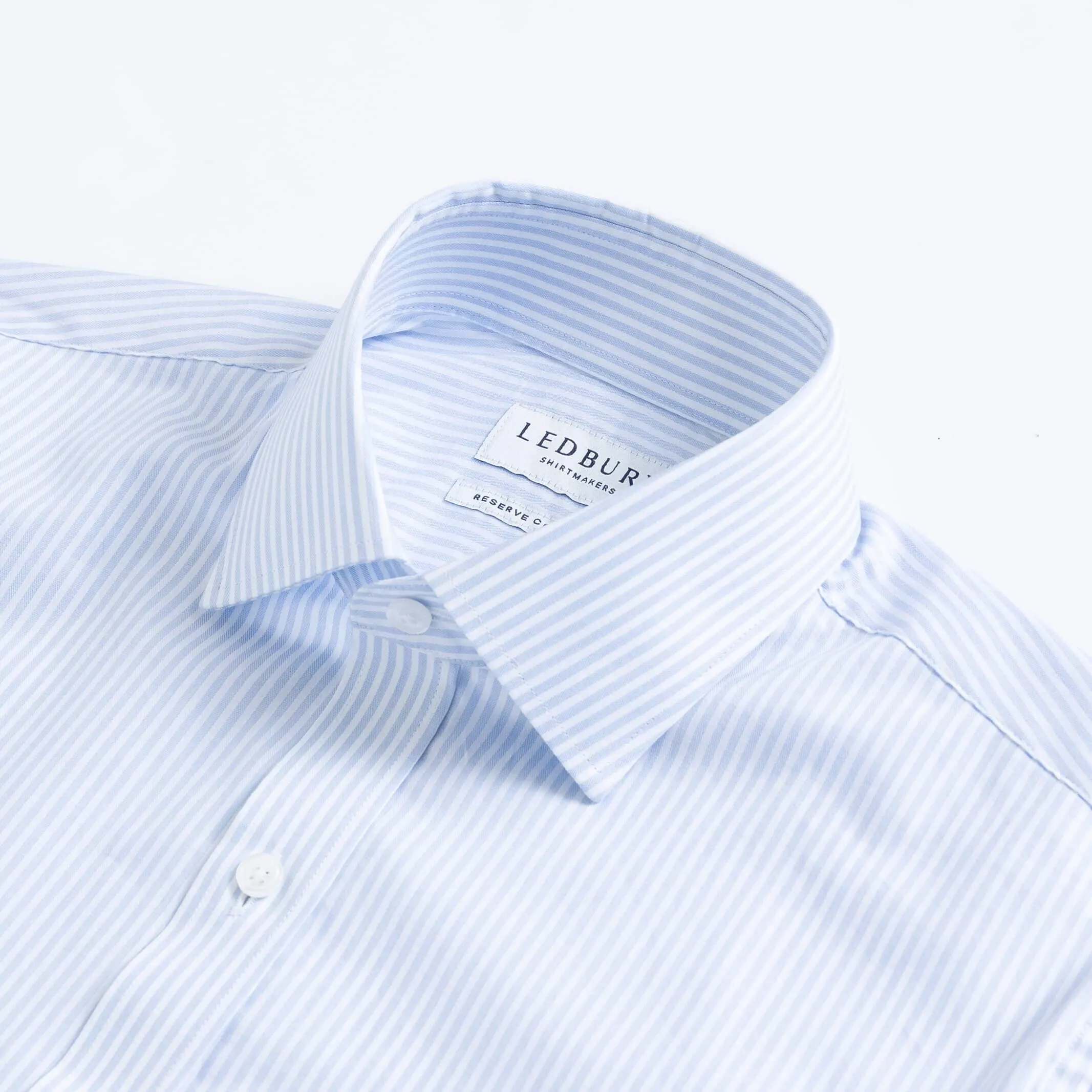 The Sky Blue Albini Bengal Stripe Ellington Twill Custom Shirt