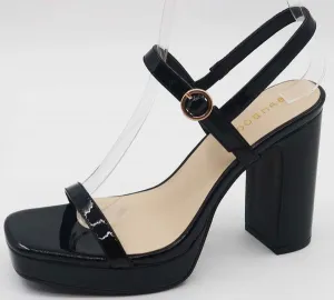 Thin Strap Chunky Heels- Black Patent