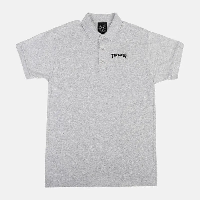 THRASHER Embroidered Logo Polo Ash Grey