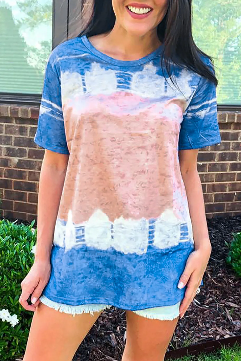 Tie-dyed Color Block Print T-shirt