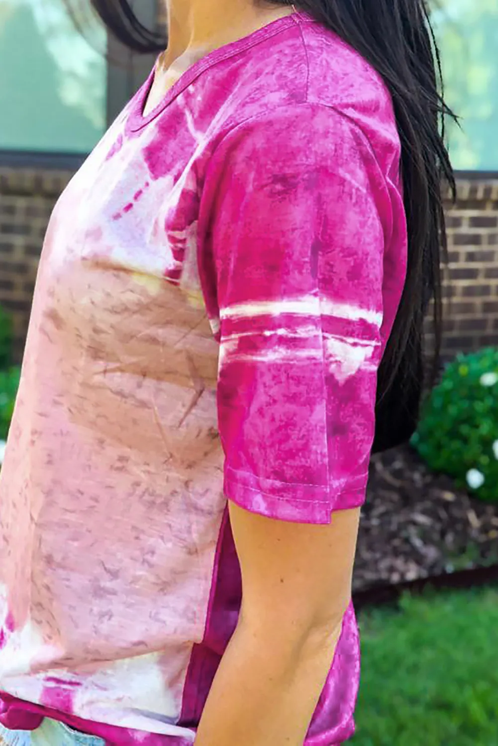Tie-dyed Color Block Print T-shirt