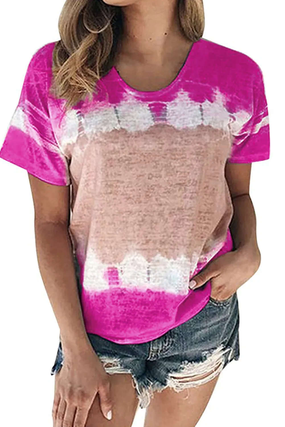 Tie-dyed Color Block Print T-shirt