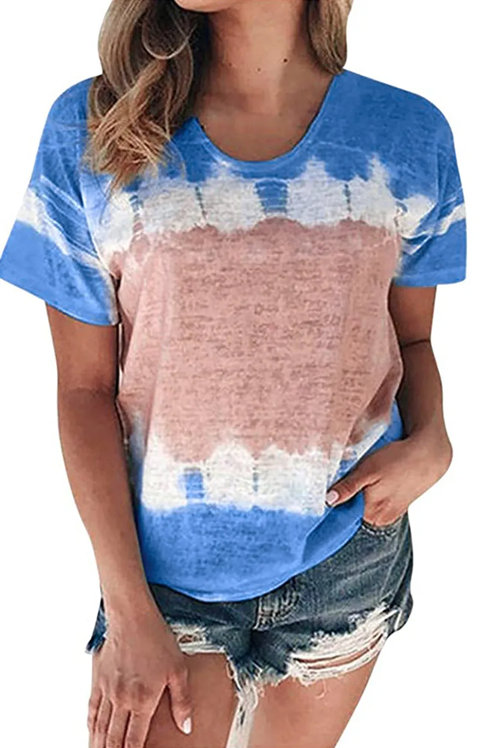 Tie-dyed Color Block Print T-shirt