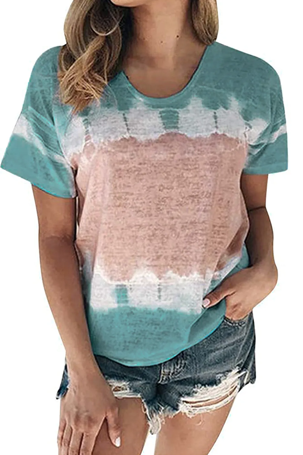 Tie-dyed Color Block Print T-shirt