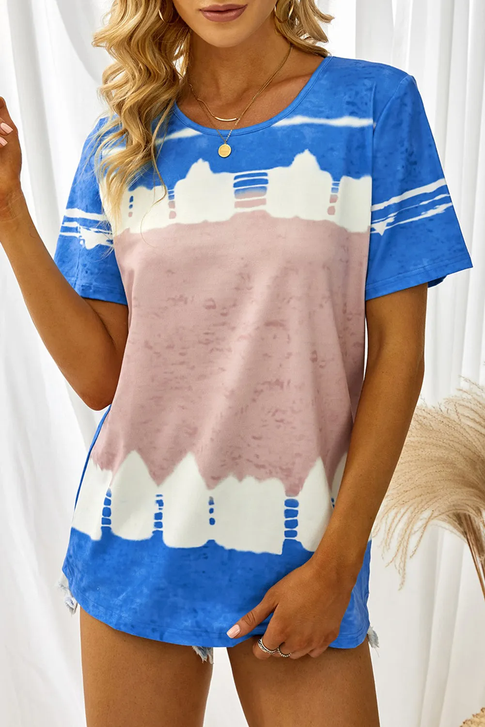 Tie-dyed Color Block Print T-shirt