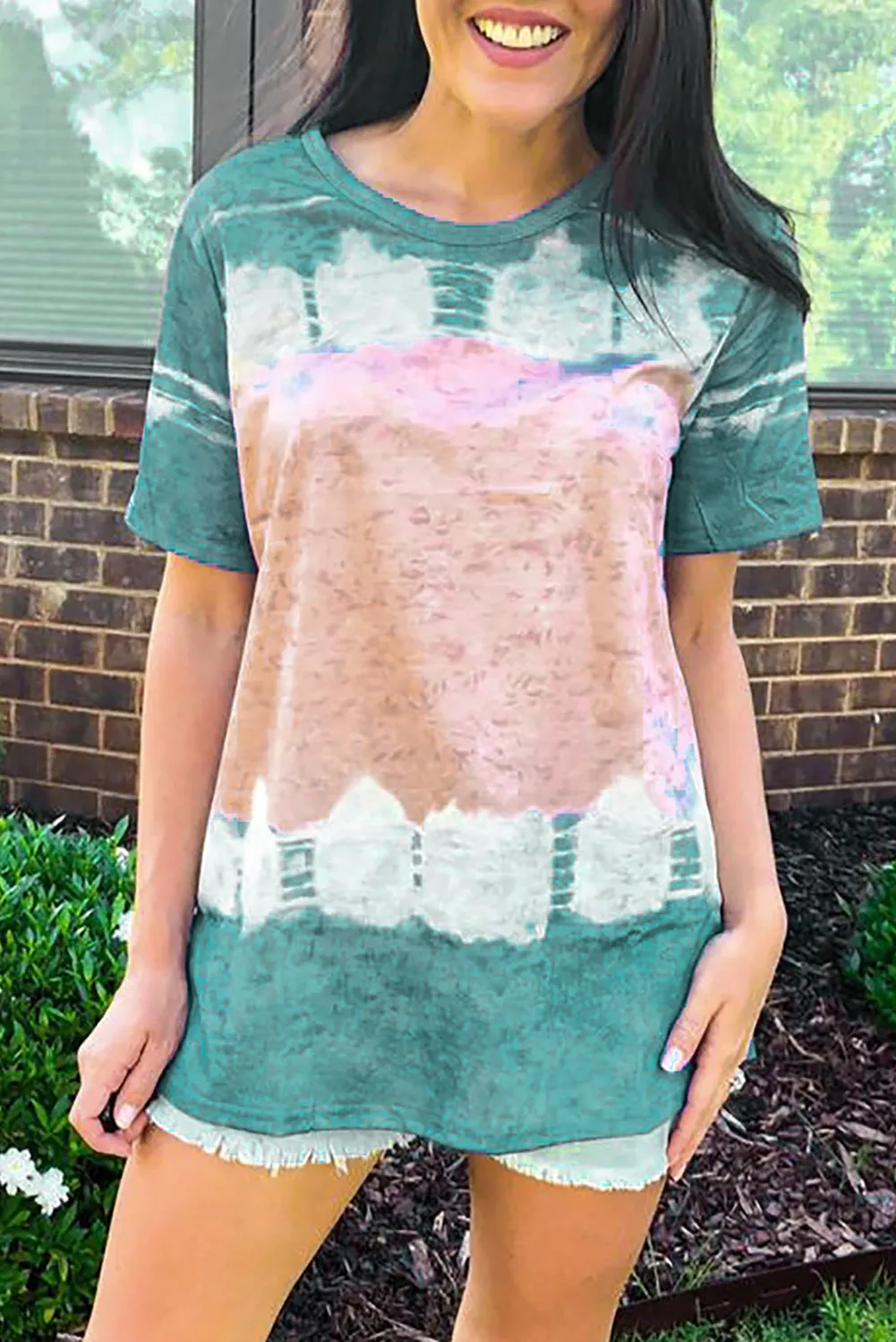 Tie-dyed Color Block Print T-shirt