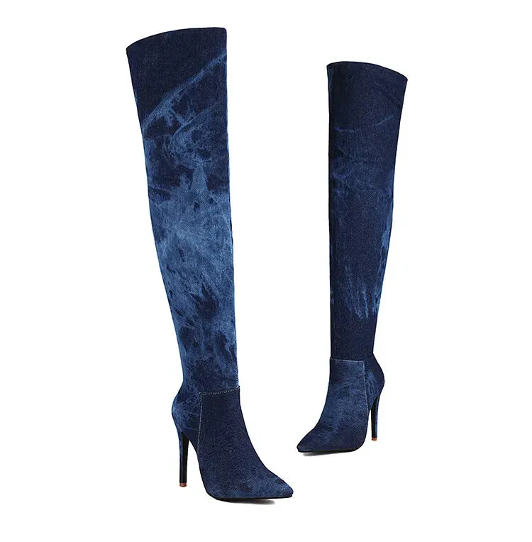 Tiffani - Stretch Denim Over the Knee Boot