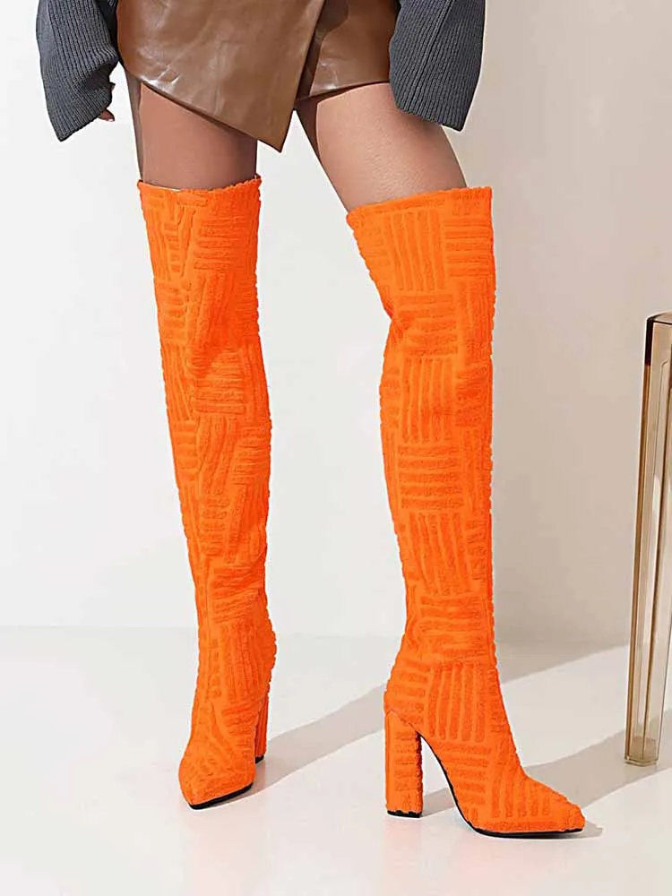 Towel Chunky Heel Over The Knee Boots