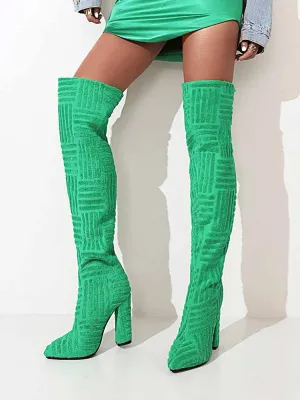 Towel Chunky Heel Over The Knee Boots