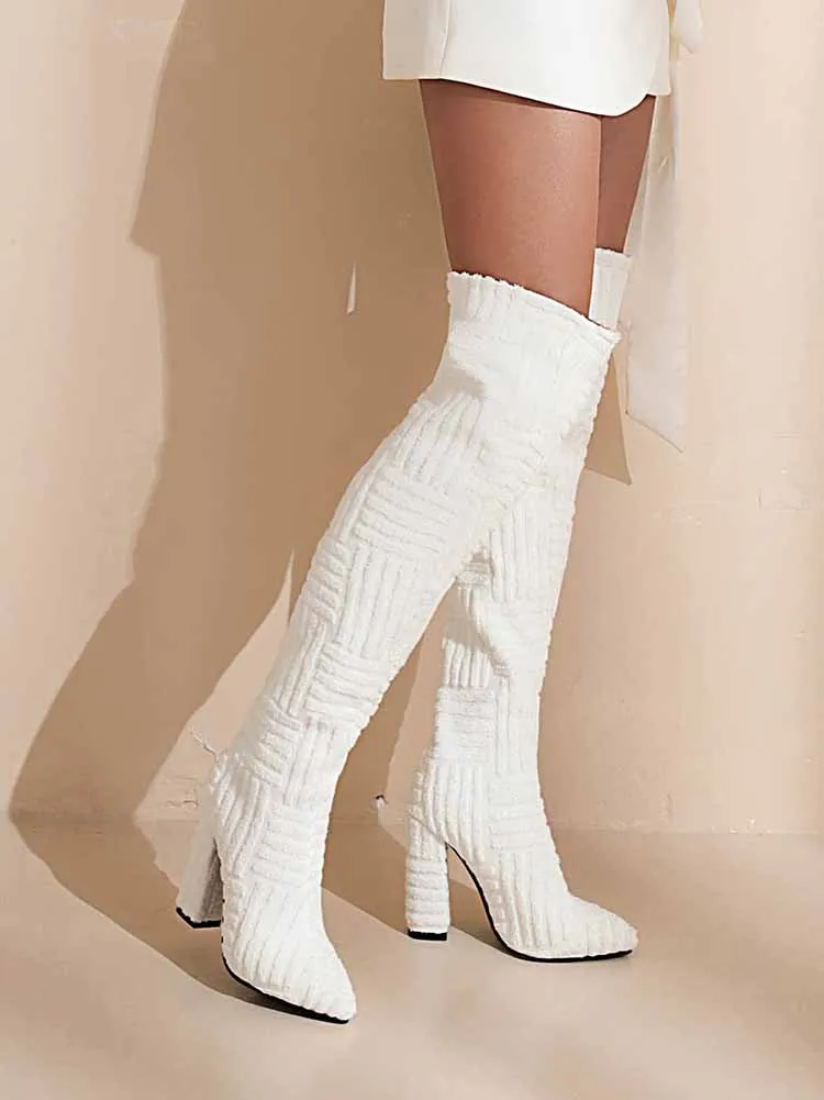 Towel Chunky Heel Over The Knee Boots