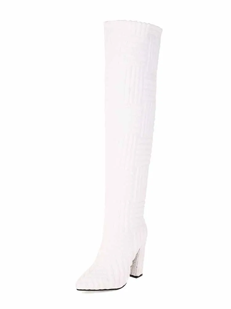 Towel Chunky Heel Over The Knee Boots