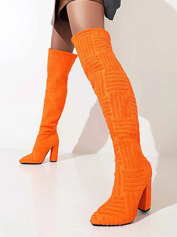 Towel Chunky Heel Over The Knee Boots