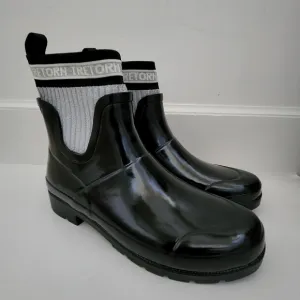Tretorn Lia Sock black gray metallic rubber textile rain boots women 10