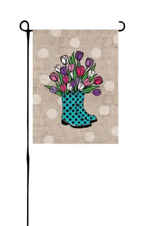 Tulips & Turquoise Rainboots Garden Flag