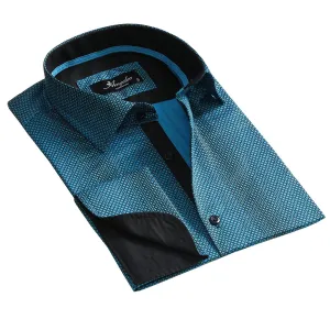 Turquoise Blue Mens Slim Fit French Cuff Shirts with Cufflink Holes - Casual and Formal