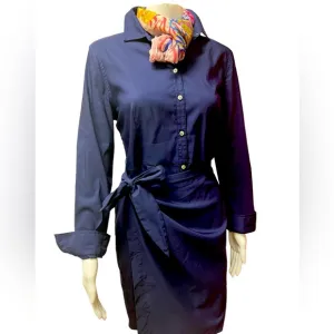 UNTUCKit brand womens shirt dress in navy blue button up and tie waist s…