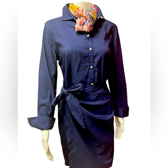 UNTUCKit brand womens shirt dress in navy blue button up and tie waist s…