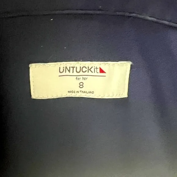 UNTUCKit brand womens shirt dress in navy blue button up and tie waist s…