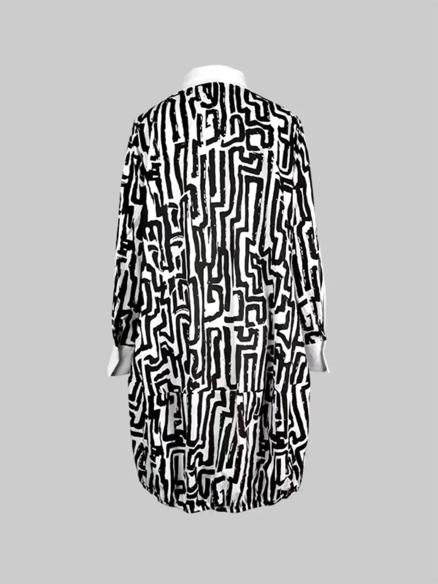 Urban Striped Printed Lapel Shirts Dress