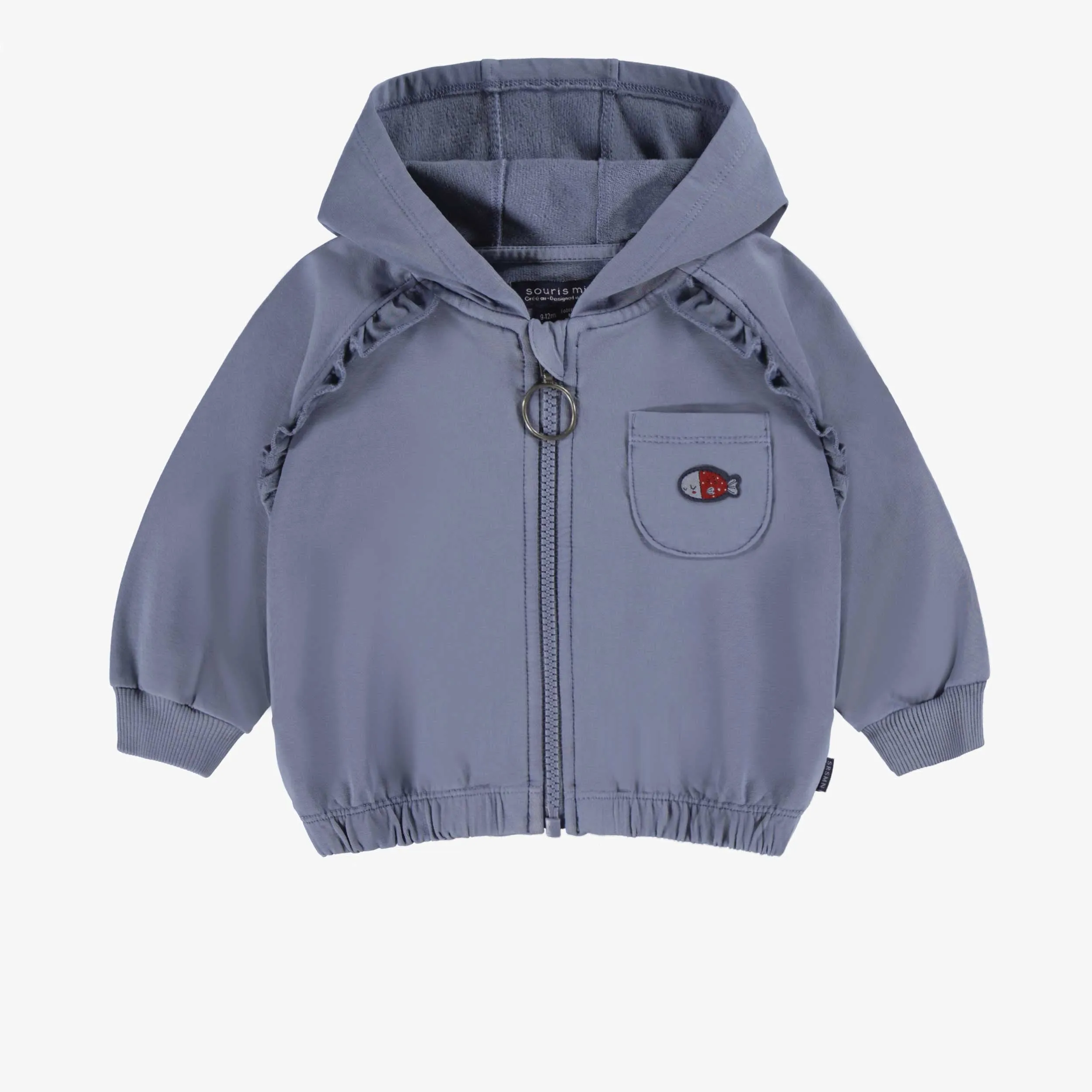 Veste à capuchon bleue, bébé || Blue hooded vest, baby