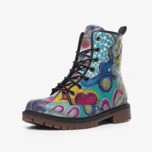Vibrant Artistic Vegan Combat Boots – Eco-Friendly & Unique Footwear